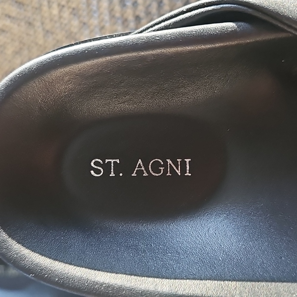 St. Agni Fold Detail Leather Slides - Picture 4 of 7